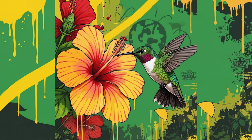 Hummingbird & Hibiscus fine print