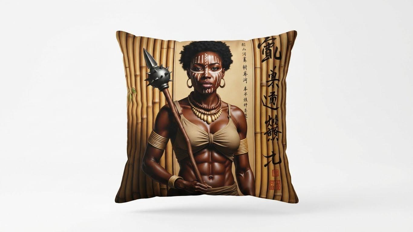 Tribal Spearwoman cushion