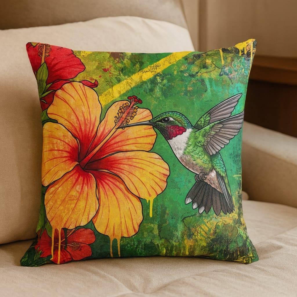 Hummingbird & Hibiscus cushion