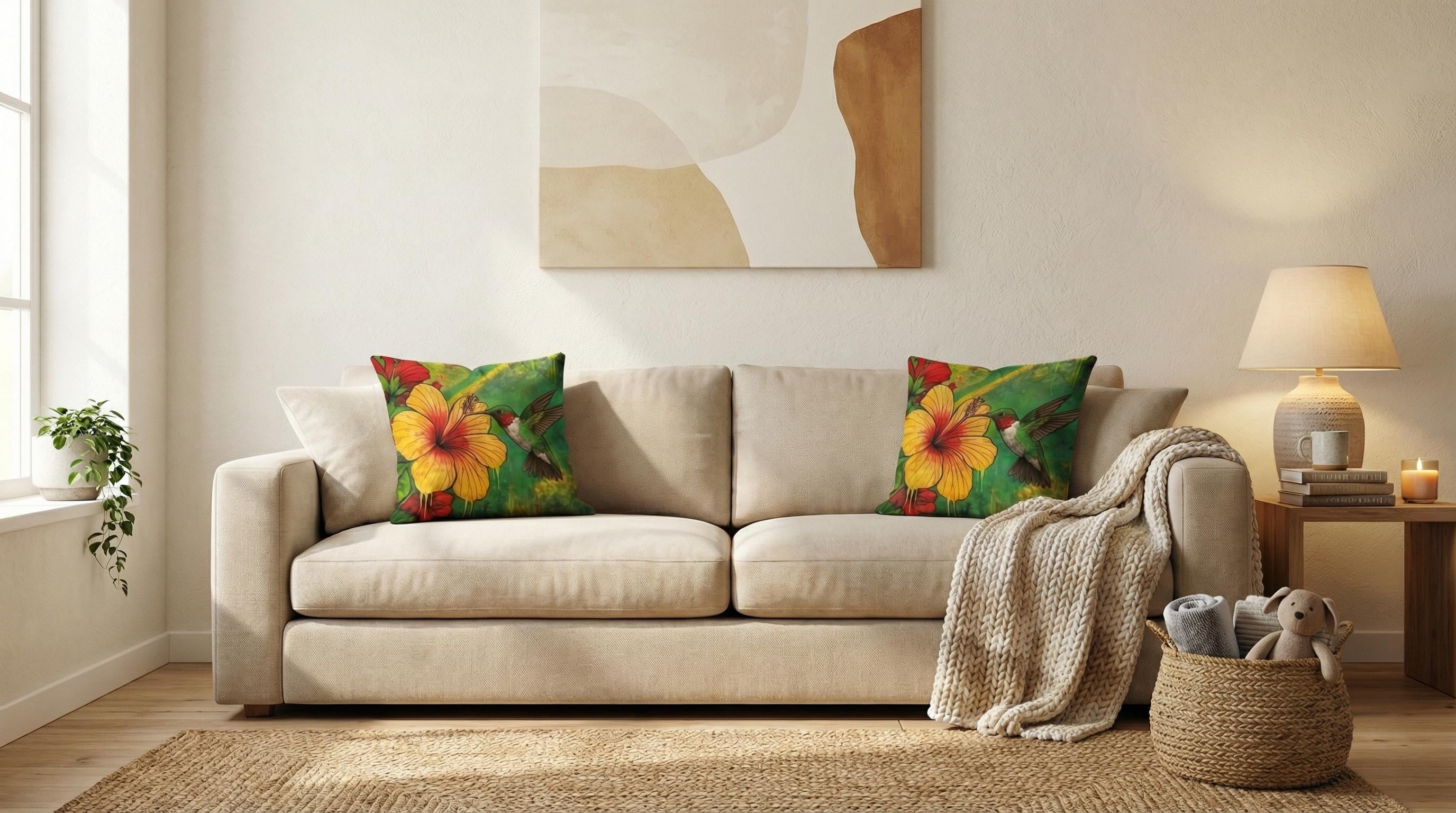 Hummingbird & Hibiscus cushion