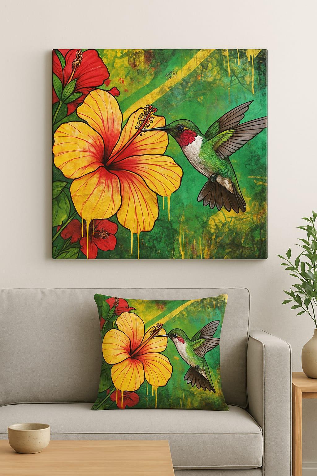 Hummingbird & Hibiscus cushion