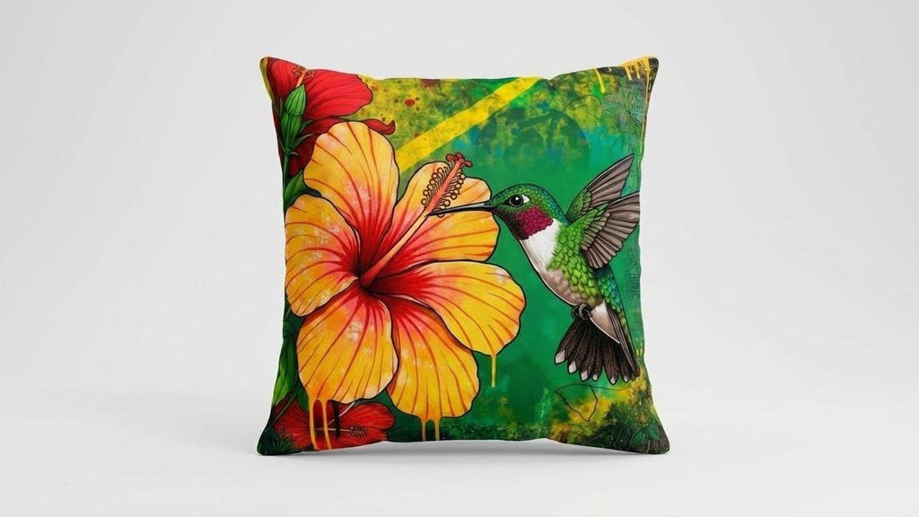 Hummingbird & Hibiscus cushion