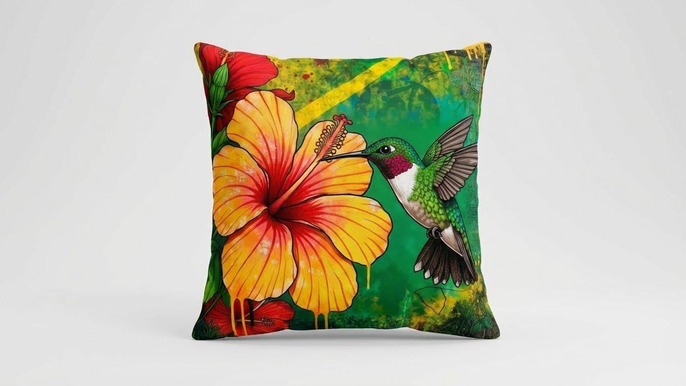 Hummingbird & Hibiscus cushion