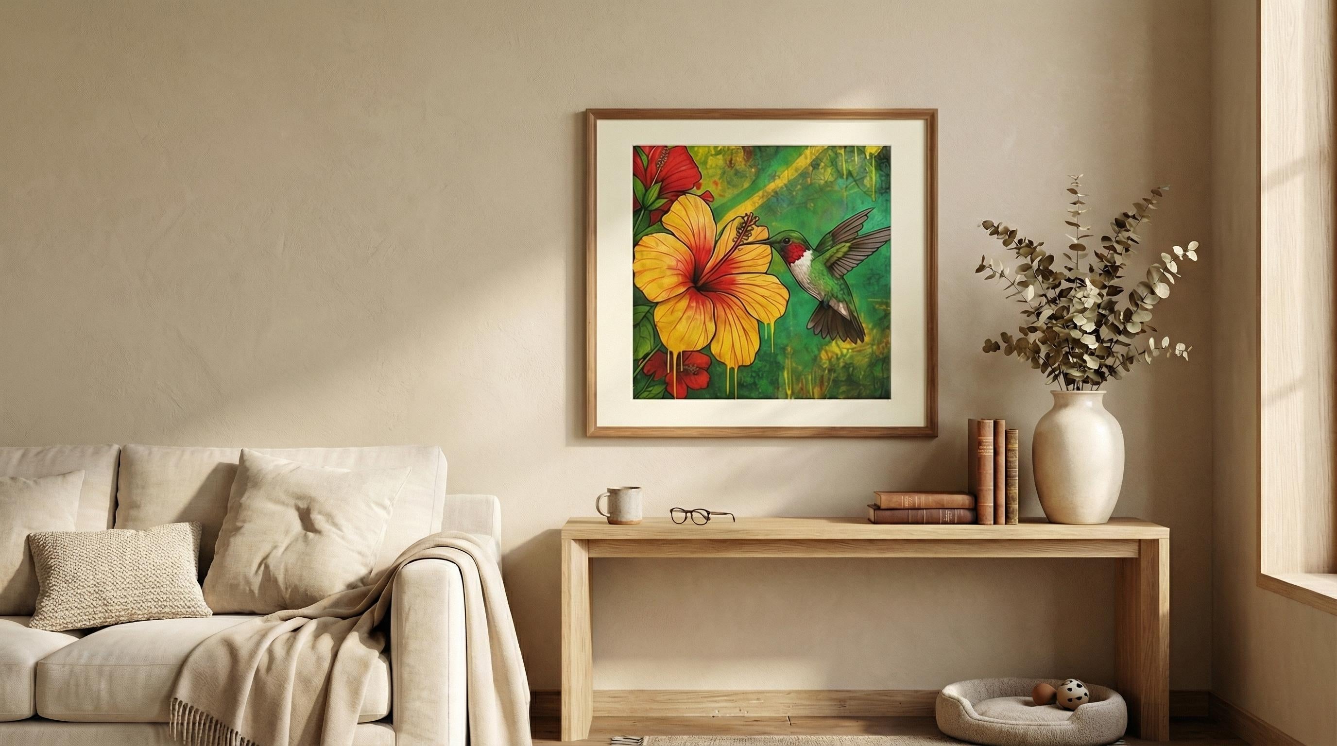 Hummingbird & Hibiscus fine print