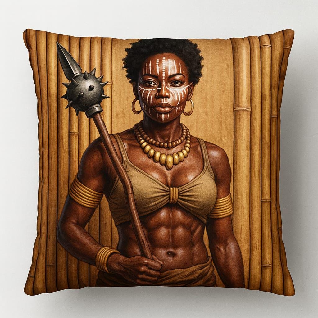 Tribal Spearwoman cushion